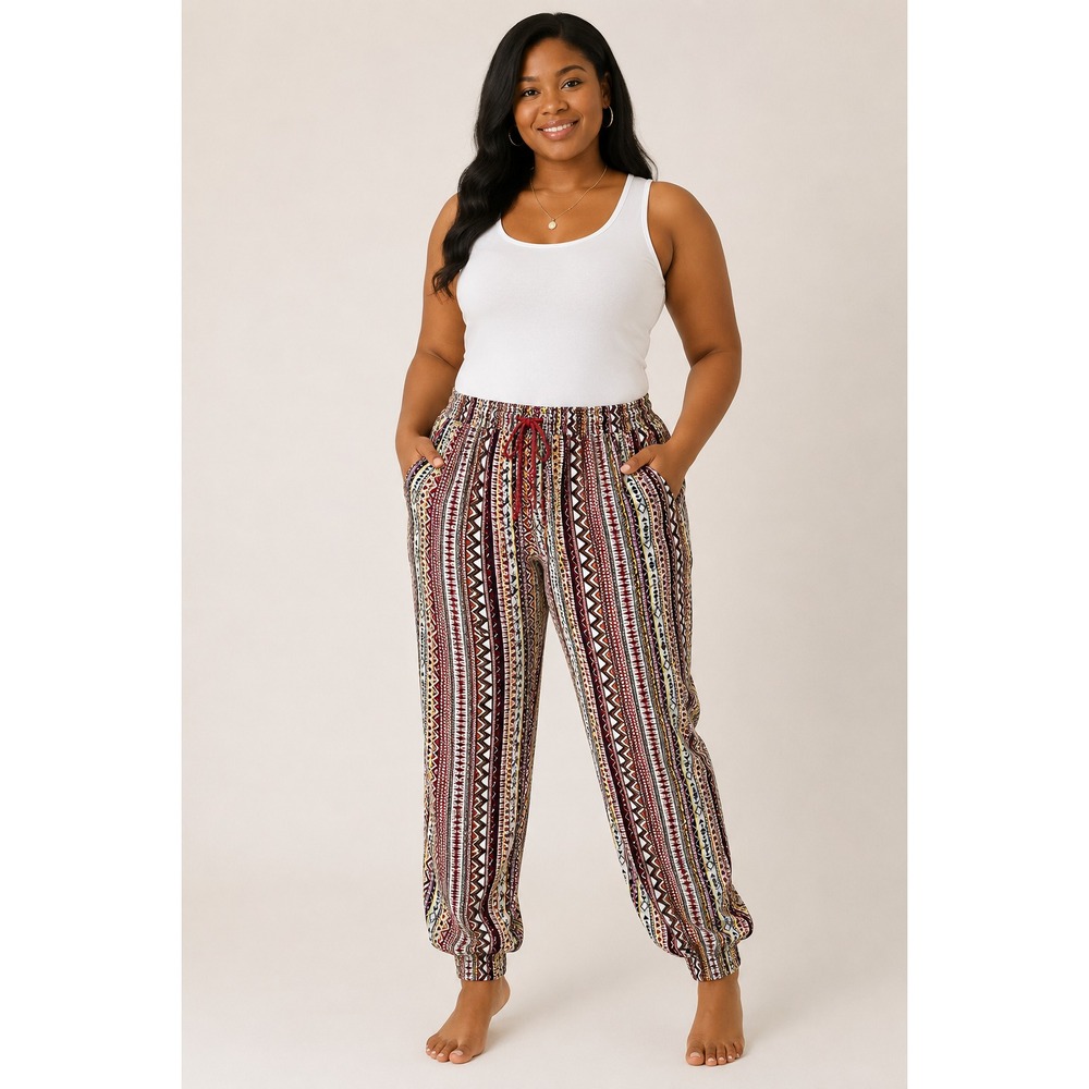 Toxik3 Boho Women's Drawstring Jogger Pants Colorful Tribal-Print 2X